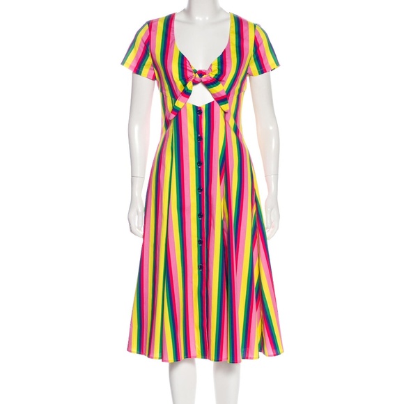 *SOLD* Staud Rainbow Tie-front Striped Poplin Dress - Picture 4 of 8